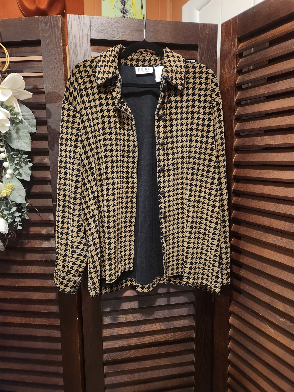 Erika Houndstooth Button-Front Jacket - Black & Mustard